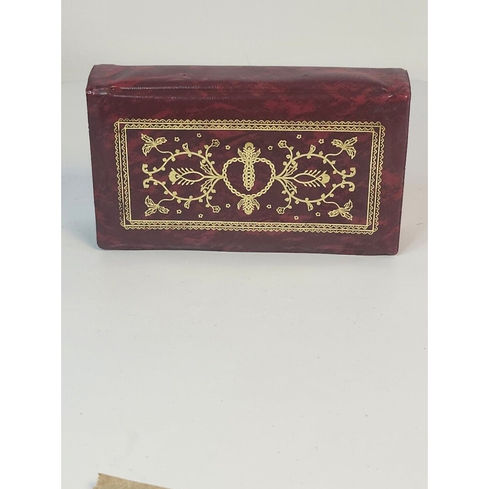 Vintage Red & Gold Jewelry Trinket Box w/ Mirror Vinyl Hong Kong Estate Filigree